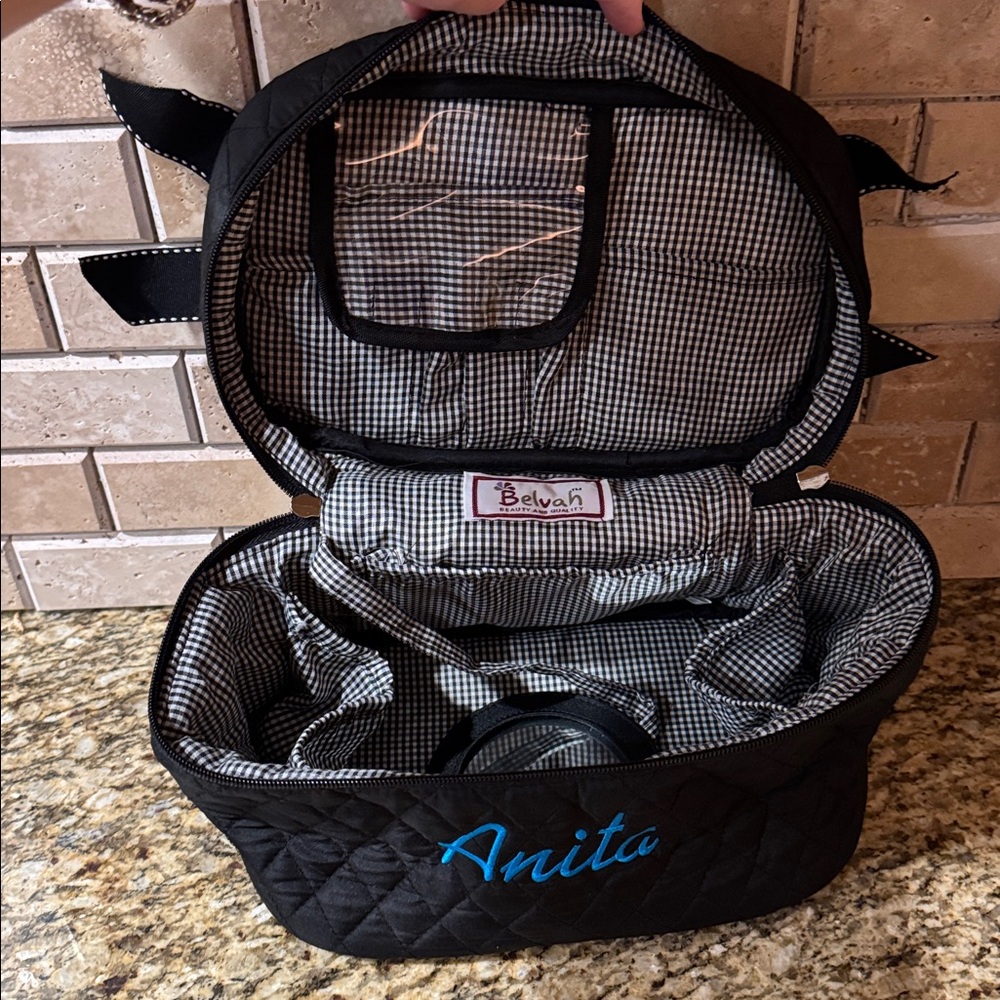 Brand New Belvah Embroidered with the name ANITA Black Quilted Women's Bag